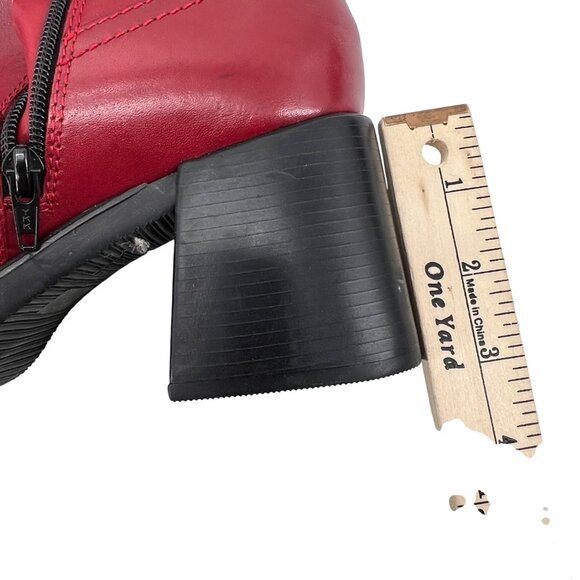 Skechers Somethin Else Red Leather Heeled Ankle Boots Womens Size 9 Side Zipper - Picture 4 of 7